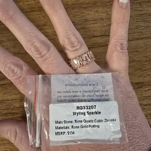 Rose Gold Plated Ring with Rose Quartz Cubic Zirconia, Bomb Party, Stlying Spark